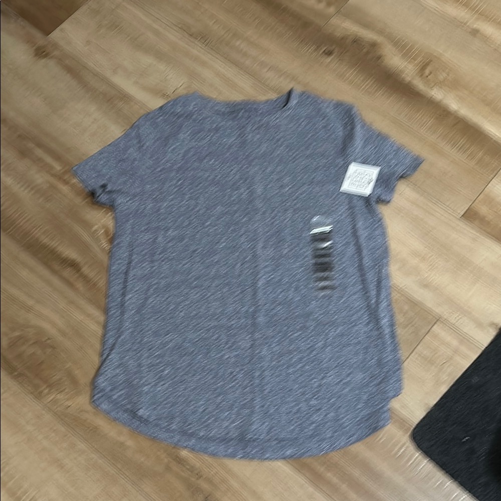 Gray Short Sleeve T-Shirt with Curved Hemline